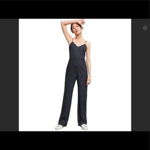 Anthropologie navy blue pinstriped jumpsuit
